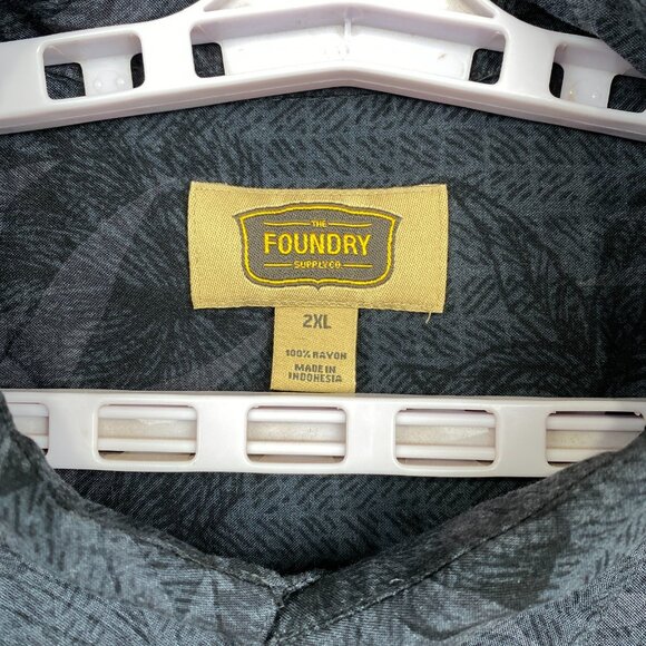 The Foundry Floral Button Shirt Mens 2XL XXL Gray/Charcoal Rayon Hawaiian Camp - Picture 5 of 8